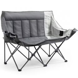 🔥Special Discount (Brand New in Box)🔥Double Camping Chair Portable Folding Outdoor Loveseat with Side Pockets, Camping Couch for Beach/Outdoor/Patio
