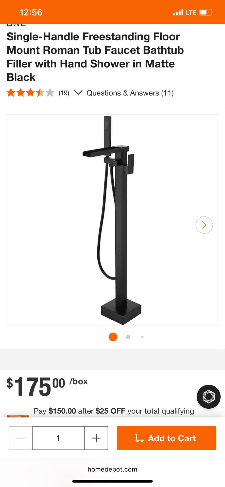 Single-Handle Freestanding Floor Mount Roman Tub Faucet Bathtub Filler with Hand Shower in Matte Black