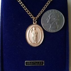 St Stephen Gold Filled Medal on a 24in Gold Plated Chain. Religious jewelry.