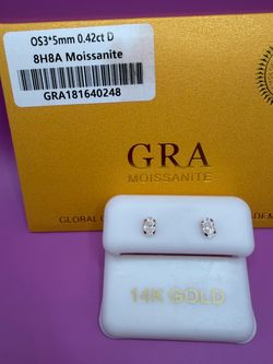 14K Gold Oval Moissanite Stud Earrings 0.42ct GRA