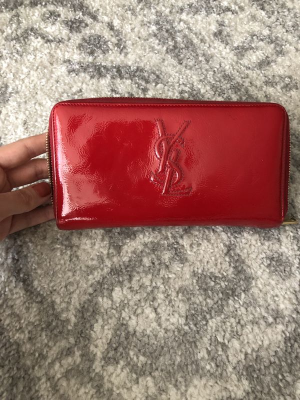 Authentic YSL Auth YSL Classic Y Ligney ZipAround Wallet Red Calfskin