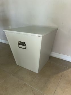 White side table with storage compartment  18 x 18 x 18"