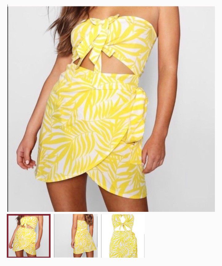 Boohoo Yellow wrap dress size 8