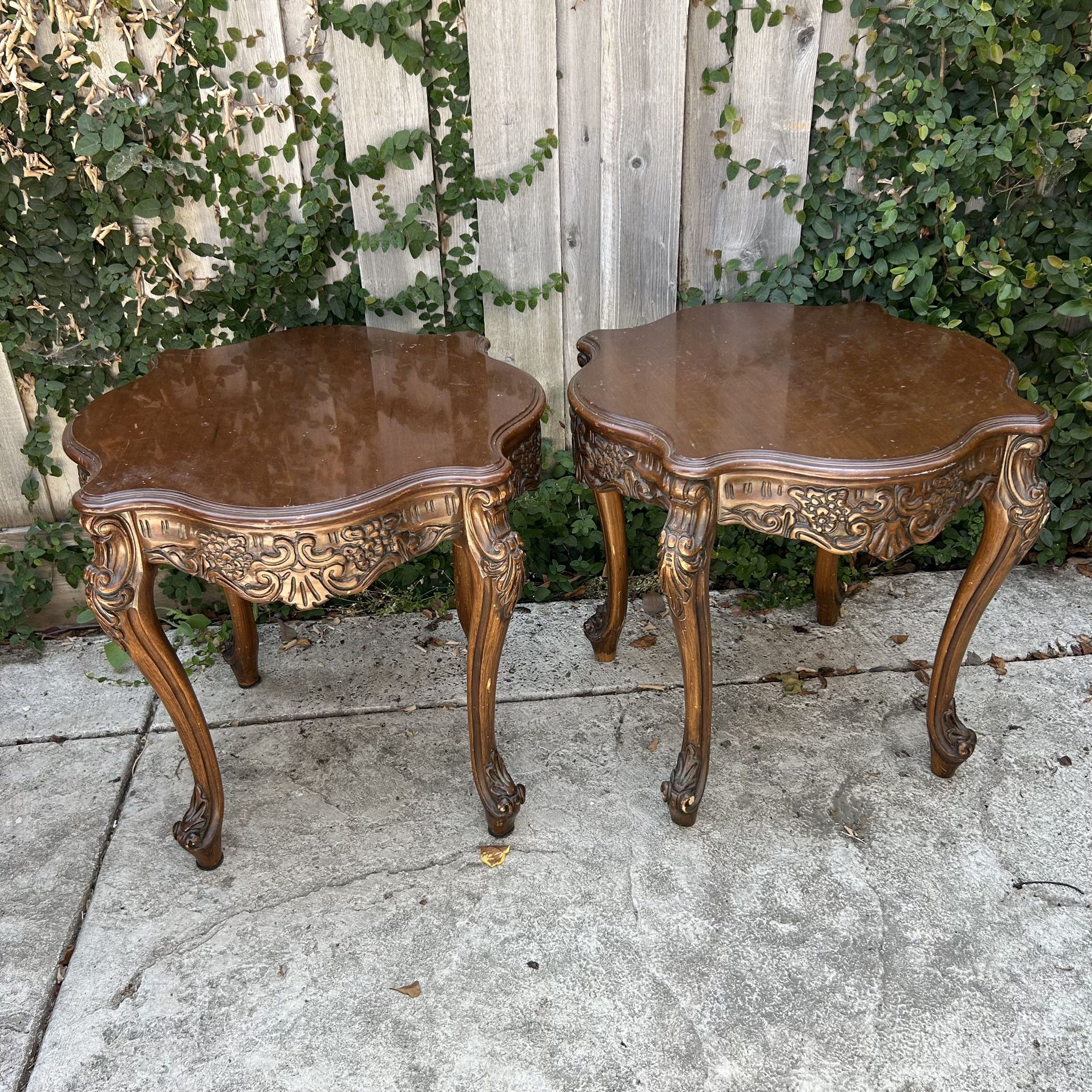Wood Carved End Tables