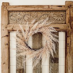 Pampas Grass Wreath Faux Plant Indoor Outdoor Door Entry Decor Fall Autumn Wheat LIKE NEW