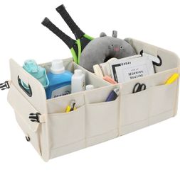 Car Trunk Organizer Car Storage Organizer Collapsible Multi Compartment Car Organizer Adjustable Straps for SUV(Beige