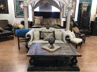 Pedestal coffee table black wash finish