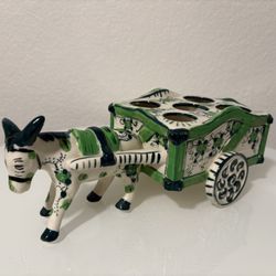 Vintage Mule with Flower Cart Japan Ceramic 