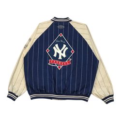 NY Yankees Reversible Bomber Jacket 2XL XXL Blue New York Pinstripe Cooperstown