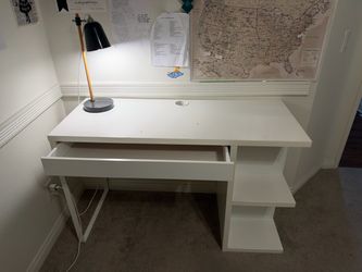 FREE IKEA MICKE White Desk with Drawer & Shelves + Desk Lamp