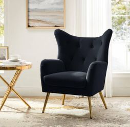 NEW Black Velvet Wingback Accent Chair – Modern Glam Design