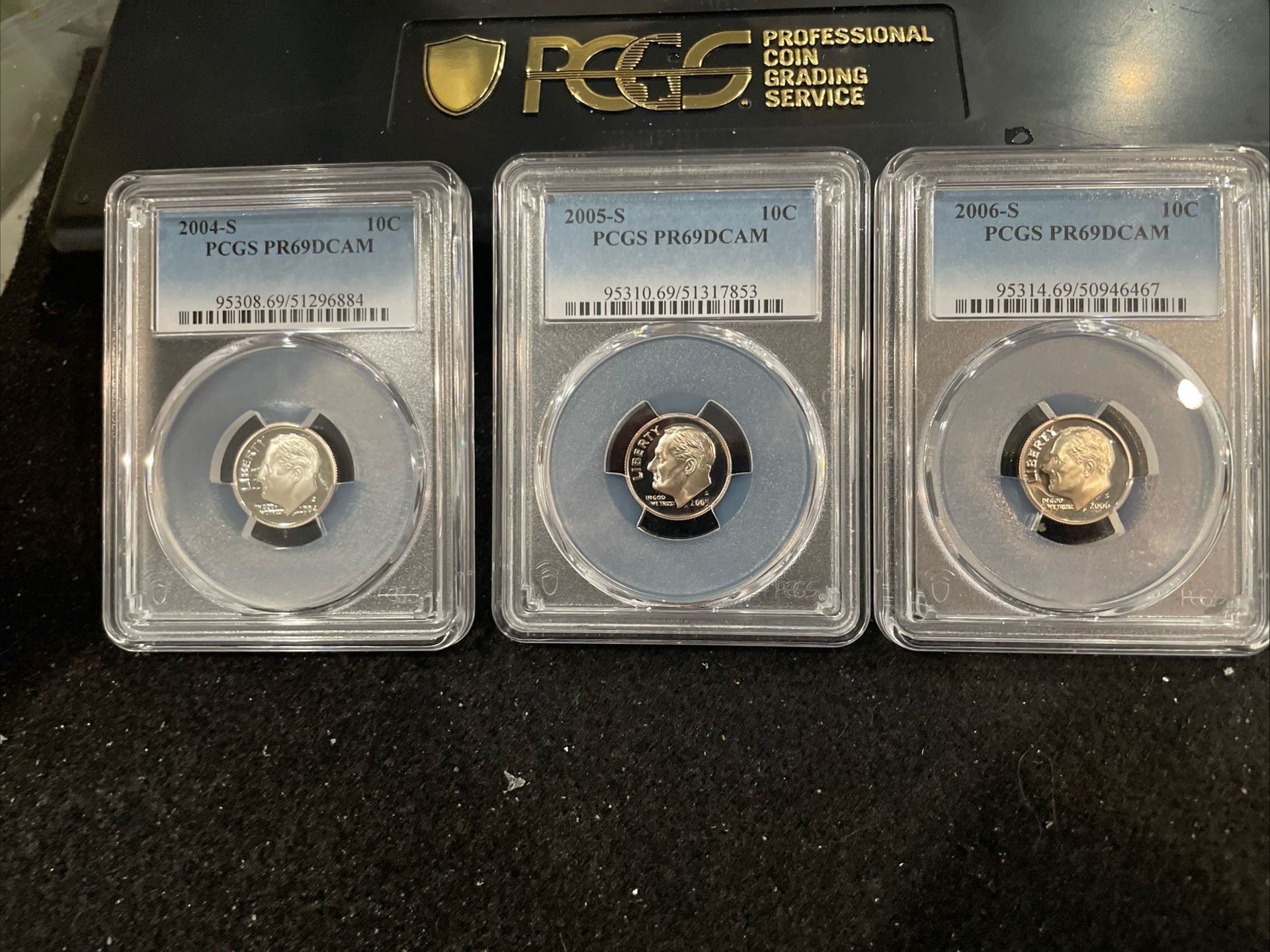 Lot Of 3 Gem Proof Roosevelt Dimes All Graded At PR69 With A Deep Cameo 2004-2006