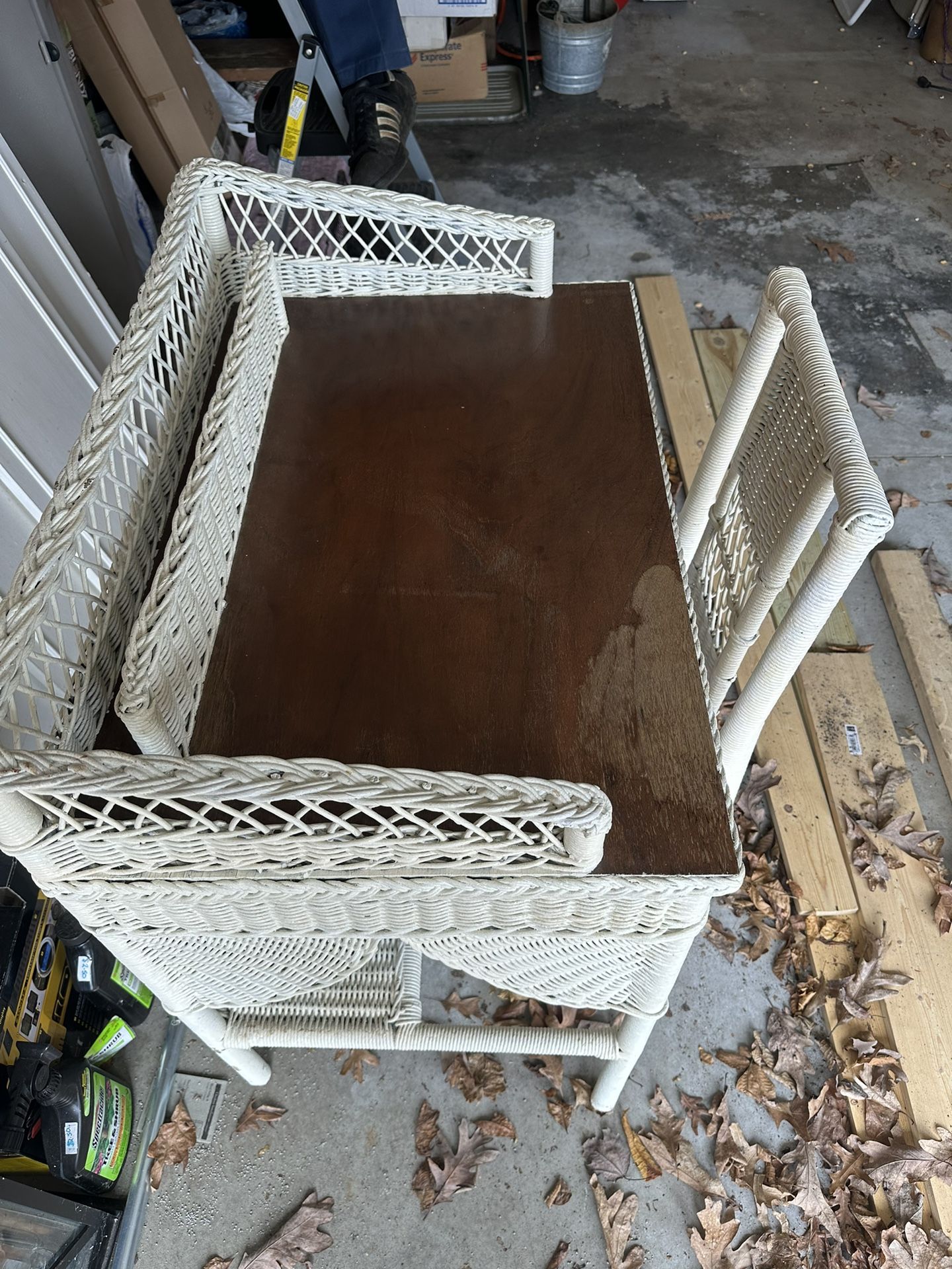 Vintage Wicker Desk With Chair 