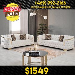 Ivory Velvet Living Room Sofa Set 2pc - Delivery Available 