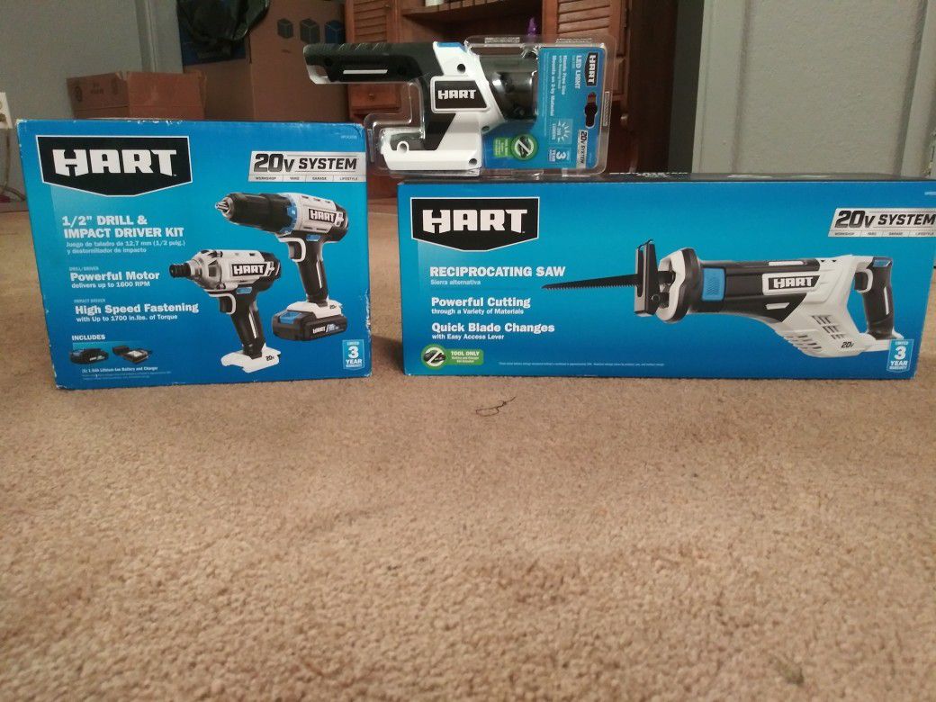 Hart 1/2" drill & impact driver kit/reciprocating saw/flash light