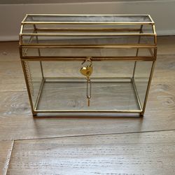 Gold And Acrylic Wedding Card Holder With Heart Lock And Keys