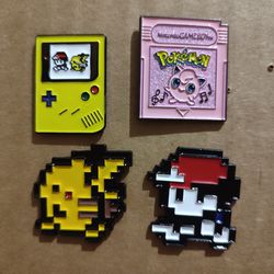 4x Retro Pokemon Pins: Pikachu, Red, Jigglypuff