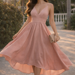 Lovely Day Blush Pink Deep V Midi Dress – Elegant Soft Glam – Size M