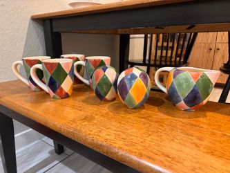 Vintage Tabletops Unlimited "Carnival" 7-Piece Serving Set - Hand Painted Harlequin Diamond Ceramic