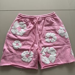 Pink Denim Tear Shorts