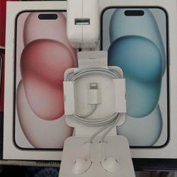 2 iPhone 15 Boxes Charger & Headphones 