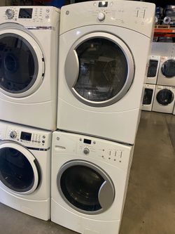 GE XL CAPACITY WASHER & DRYER SET ELECTRIC STACKABLE SET VENTED and MORE…
