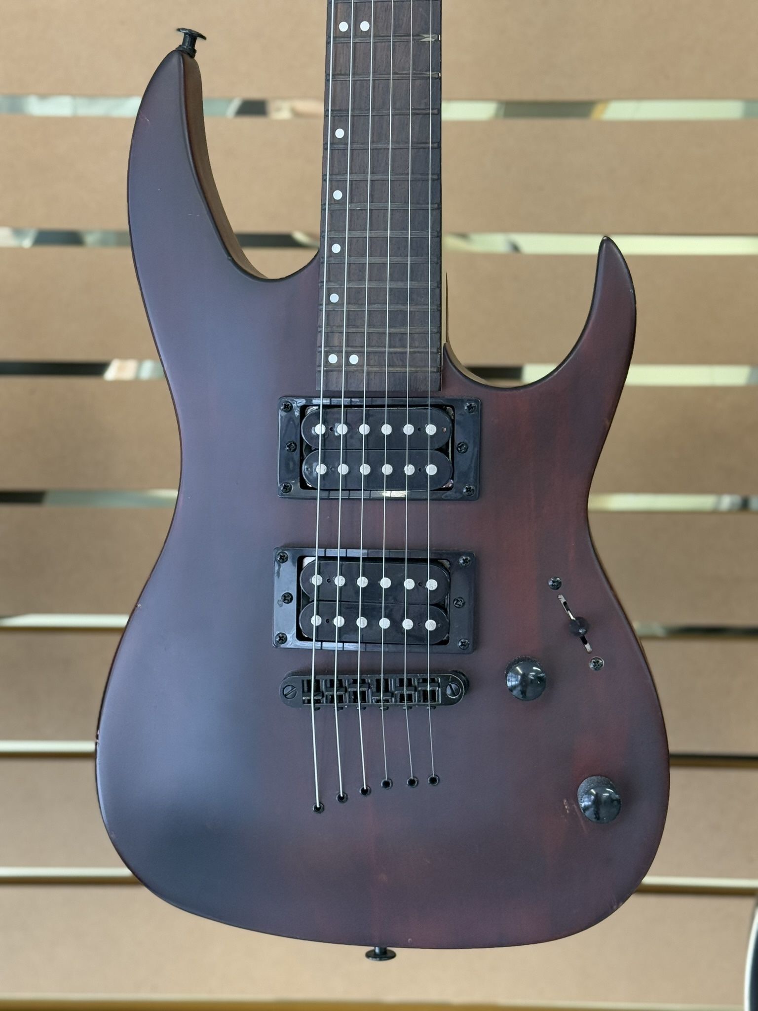 Mitchell MM100 Mini Double-Cutaway Electric Guitar Walnut Stain