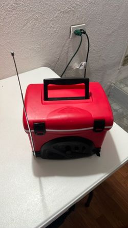 Red Portable Cooler with Built-In Radio