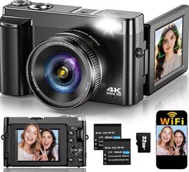 4K Digital Camera for Photography Autofocus, Upgraded 64MP WiFi Vlog Camera for YouTube with 3" 180° Flip Screen, 16X Zoom, Compact Travel Cameras for