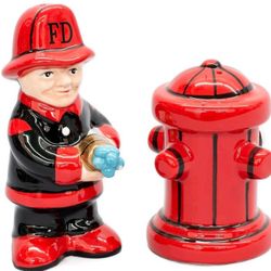 Magnetic Fireman And Hydrant Salt And Pepper Shakers