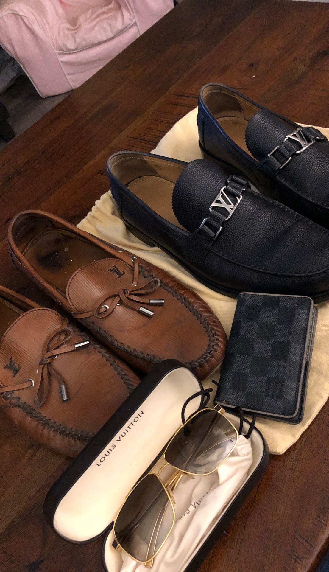 Louis Vuitton Wallet, Sunglasses, Shoes (Loafers) package deal