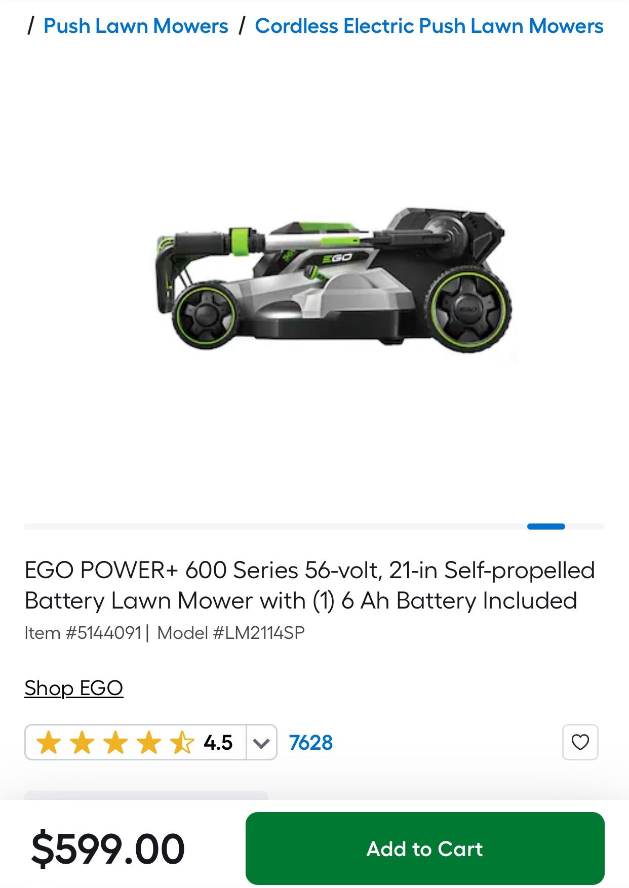 EGO POWER+ 600 Series 56-volt, 21-in Self-propelled Battery Lawn Mower with (1) 6 Ah Battery Included