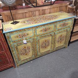 Hand Painted Solid Wood Sideboard Cabinet From India 