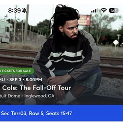 J Cole Tickets - Thursday Sep 3,2026 - $150 OBO