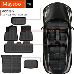 Maysoo Tesla Model Y Floor Mats, Tesla Model Y 5-Seat 2020-2023 Accessories, All Weather Floor Mat Front Rear Cargo Liner Mat, Heavy Duty Floor Mats (