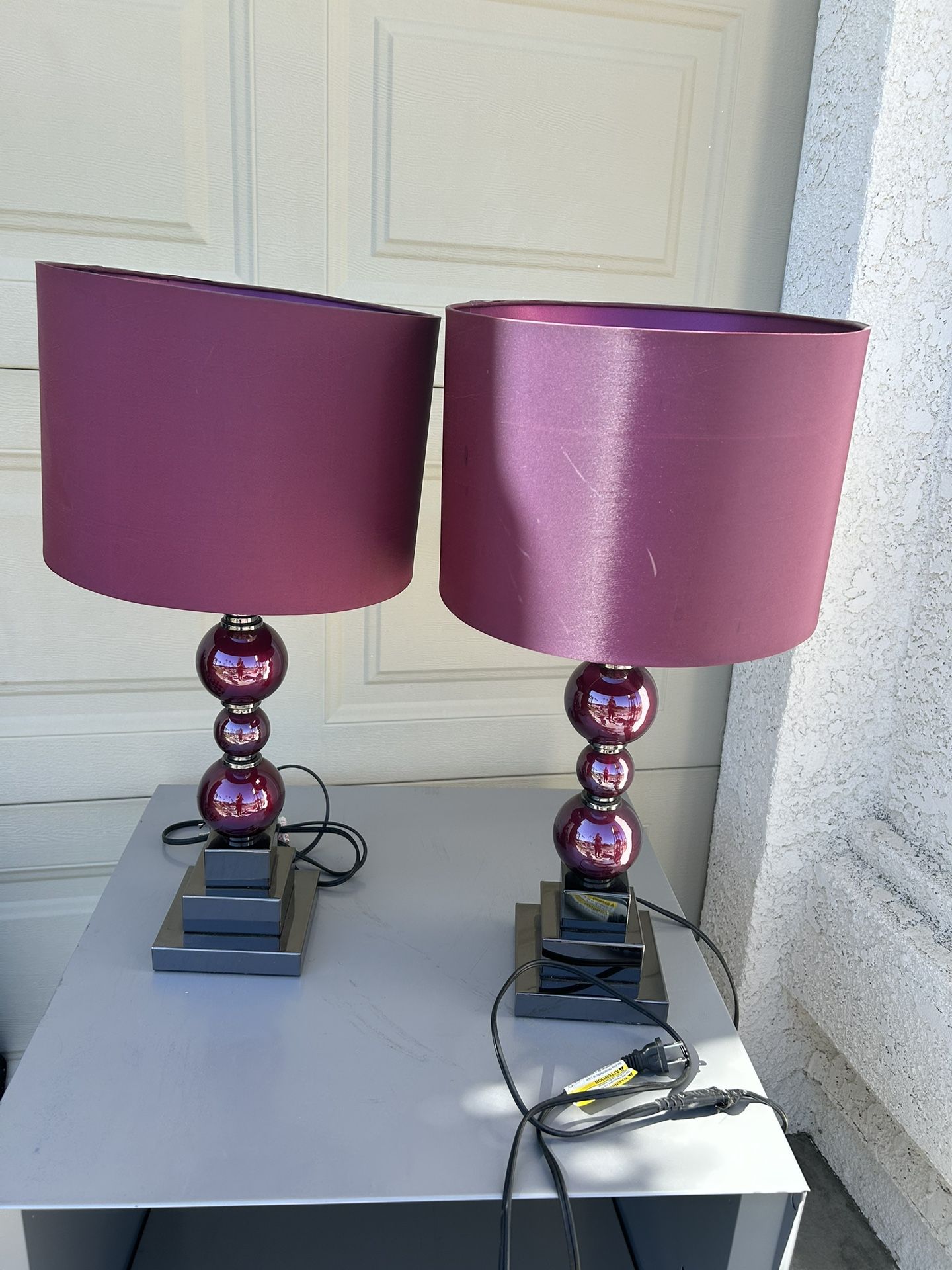 Pair Of Purple Table Lamps 