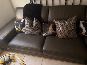 Dark Gray Leather Two-Seat Sofa