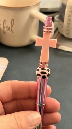 Beaded Cross Pen Pink Metallic