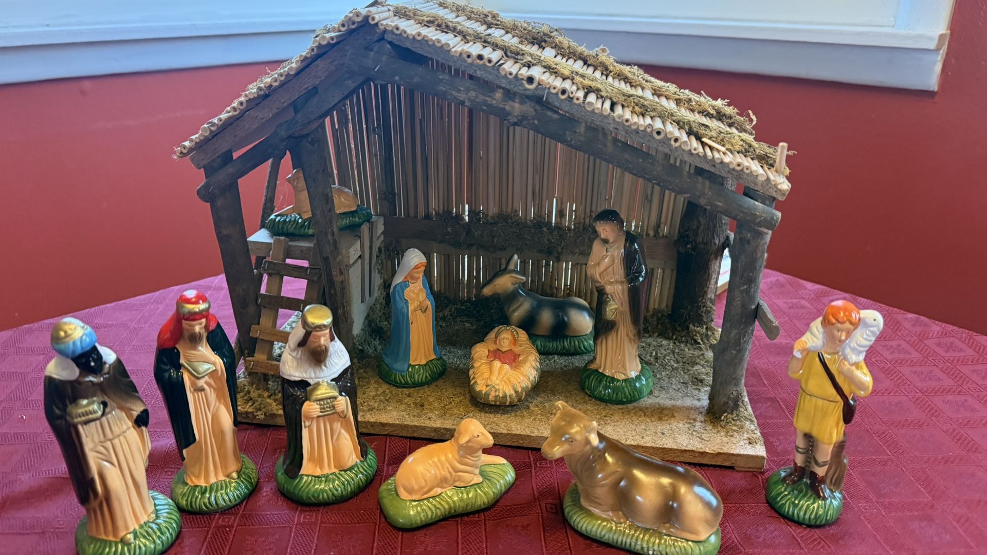 Vintage 12 Piece Porcelain Nativity Scene 14" X 10" X 8"