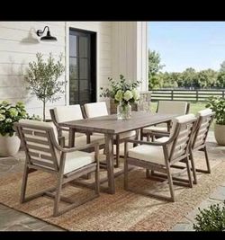 New Assembled 7-Piece Outdoor Dining Set with Rectangular Table & Ergonomic Chairs 6 Person