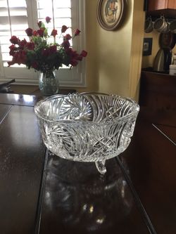 Vintage Crystal Glass Cut Three Footed Bowl