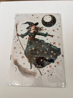 Vintage Witch on Broomstick Metal Wall Sign