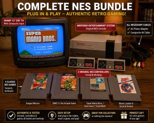 Nintendo NES Bundle + Sharp CRT TV | 2 Controllers, 5 Games | Plug & Play - $250