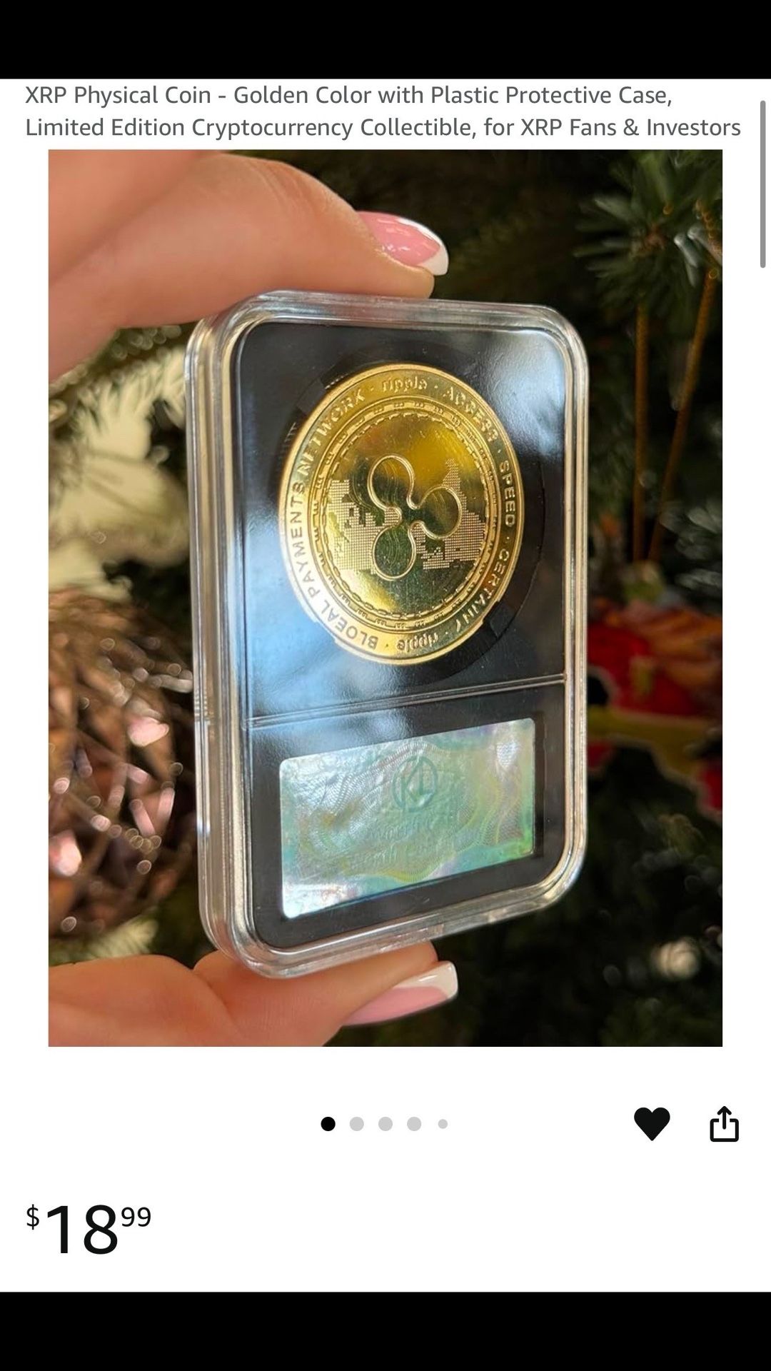 Lot Of 5 XRP Physical Coin In Plastic Protective Case