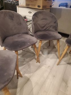 4 gray velvet fabric Chairs with wooden legs