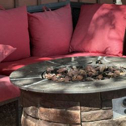 Outdoor Patio Furniture Set That Sits Nine With A Fire Table  Cracked On Top Works Excellent