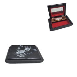 Vintage Mother of Pearl Asian Silk screen Jewelry Box Black 9¼" L -  Read Below