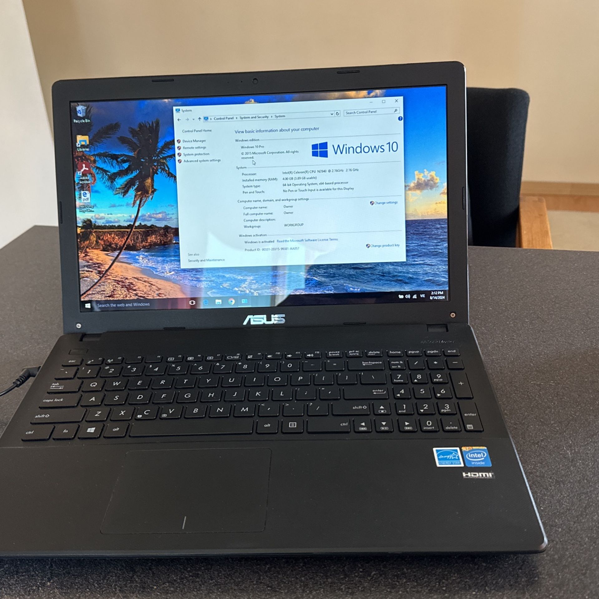 Asus x551M 15” 4GB ram 500 gb HD Working