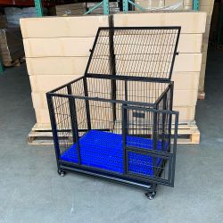 New in Box $150 Heavy-Duty Dog Cage 37x25x33” Single-Door Folding Crate Kennel with Plastic Floor & Tray