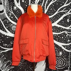 Faux Fur Collar Aviator Bomber Jacket - Orange 